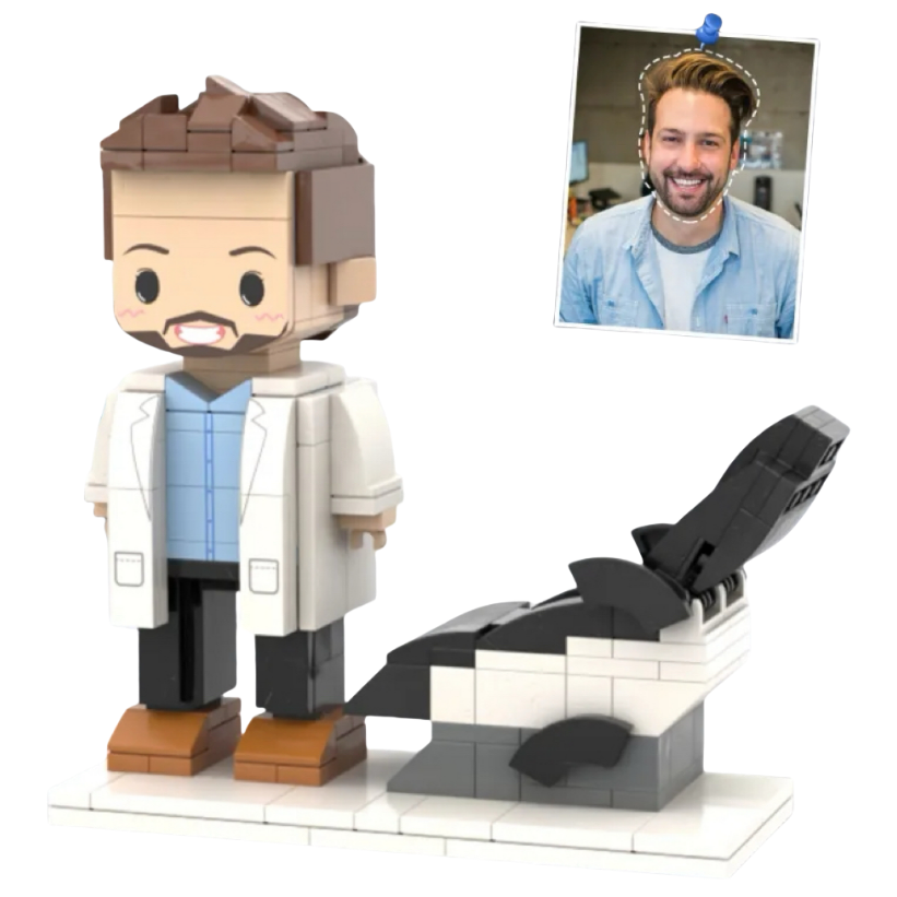 Personalized Head Custom Text Brick Figures with Medical Recliner Chair Doctor's