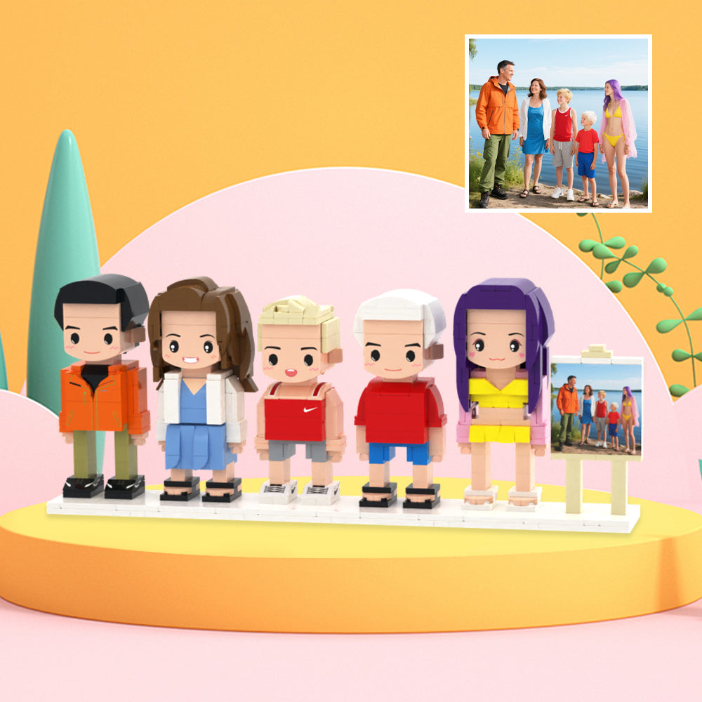 Custom Full-Body Cute Brick Figures of 5 People with Frame