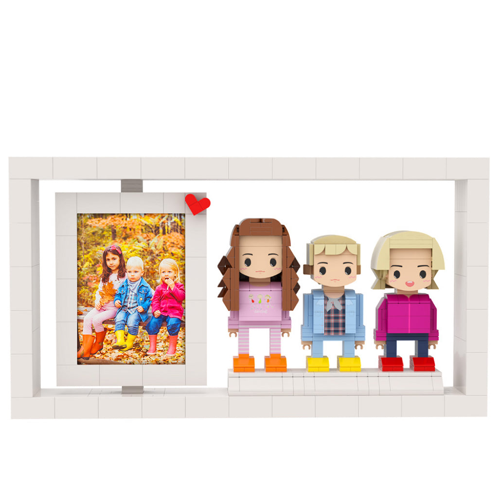 Custom Full-Body Cute Brick Figures of 3 People with Frame 3