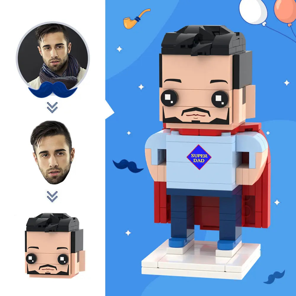 Regalos para el Día del Padre, figuras de ladrillo con cabeza personalizada, figuras de ladrillo de Super Papá, juguete de bloques de partículas pequeñas