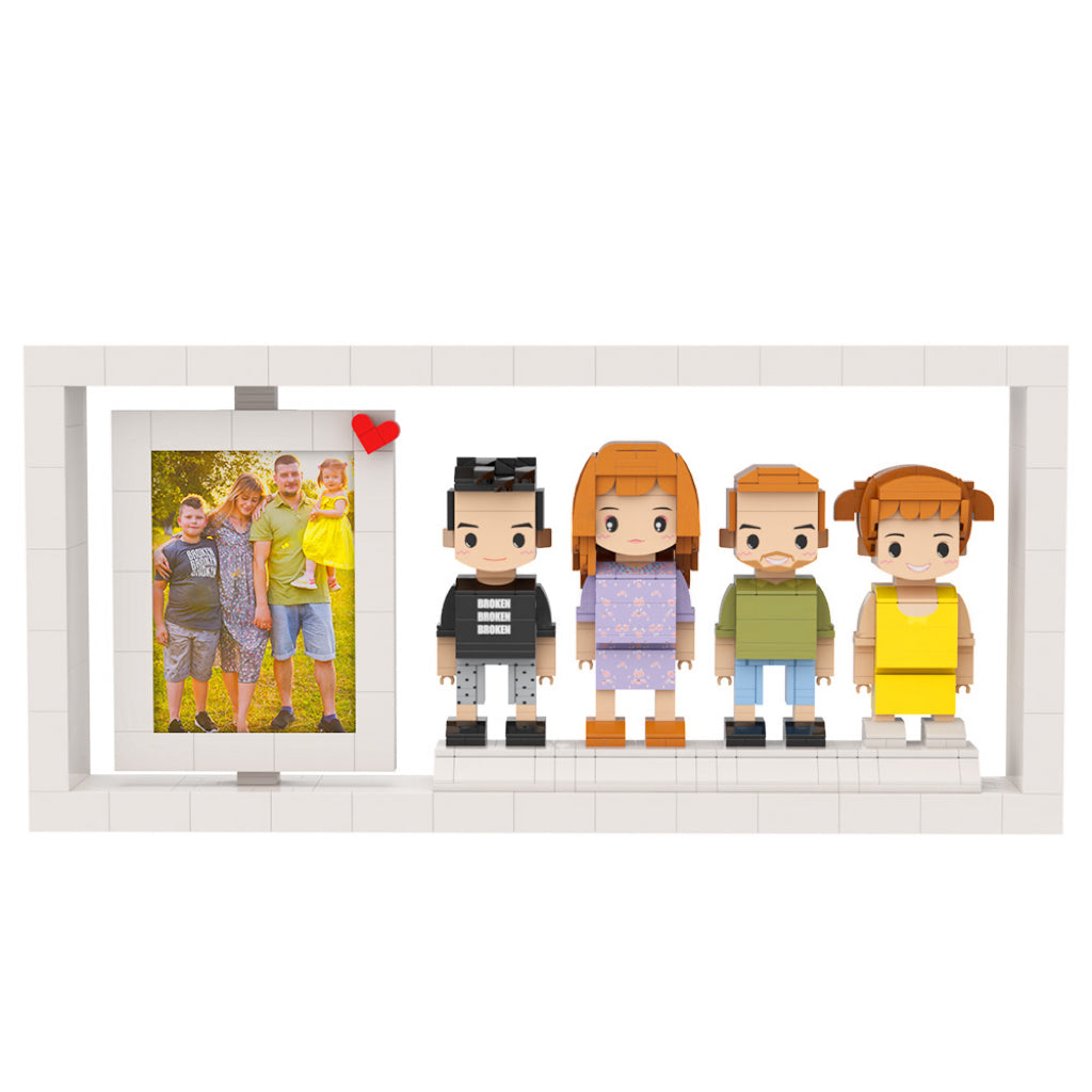 Figuras de ladrillo personalizadas de cuerpo completo de 4 personas con marco, regalo de aniversario personalizado, regalo de cumpleaños