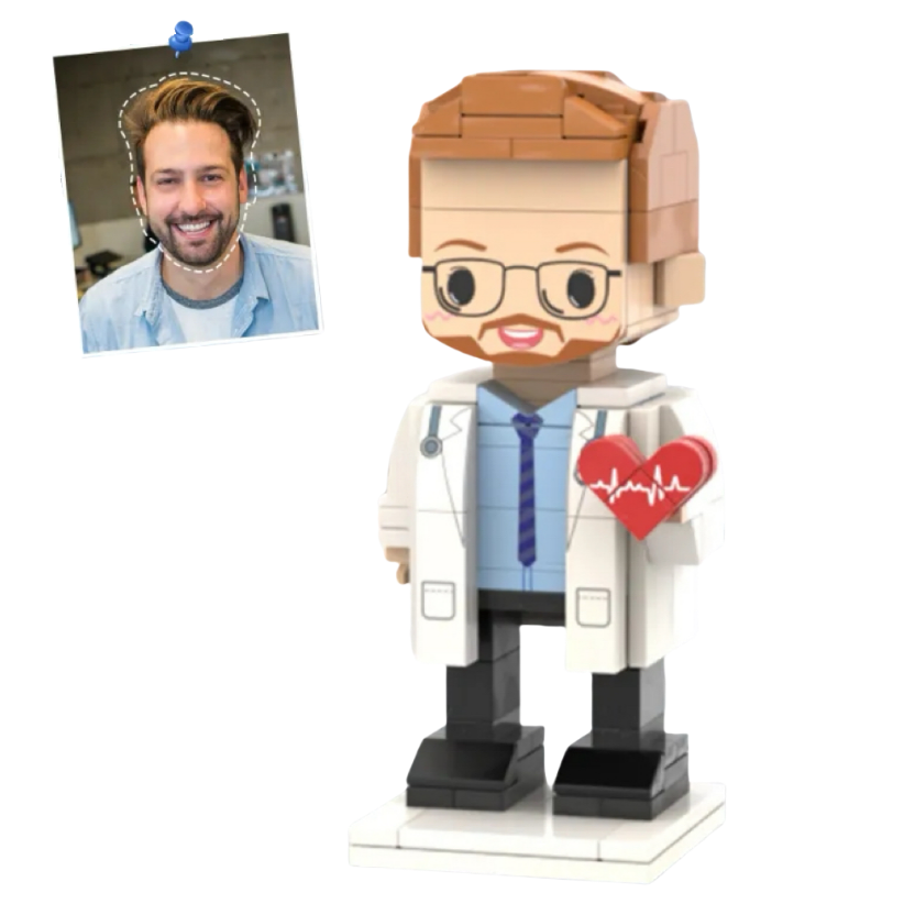 Personalized Head Custom Text Brick Figures with Heart Doctor's
