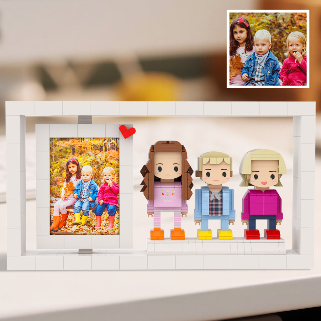 Custom Full-Body Cute Brick Figures of 3 People with Frame