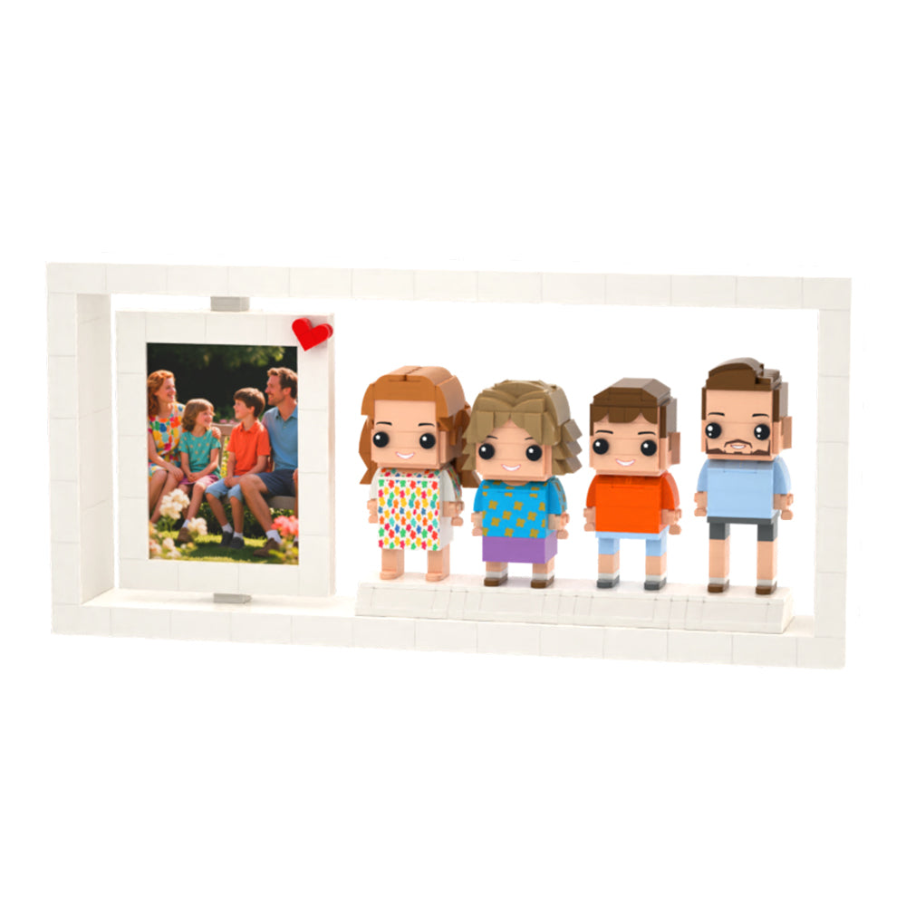 Figuras de ladrillo personalizadas de cuerpo completo de 4 personas con marco, regalo de aniversario personalizado, regalo de cumpleaños