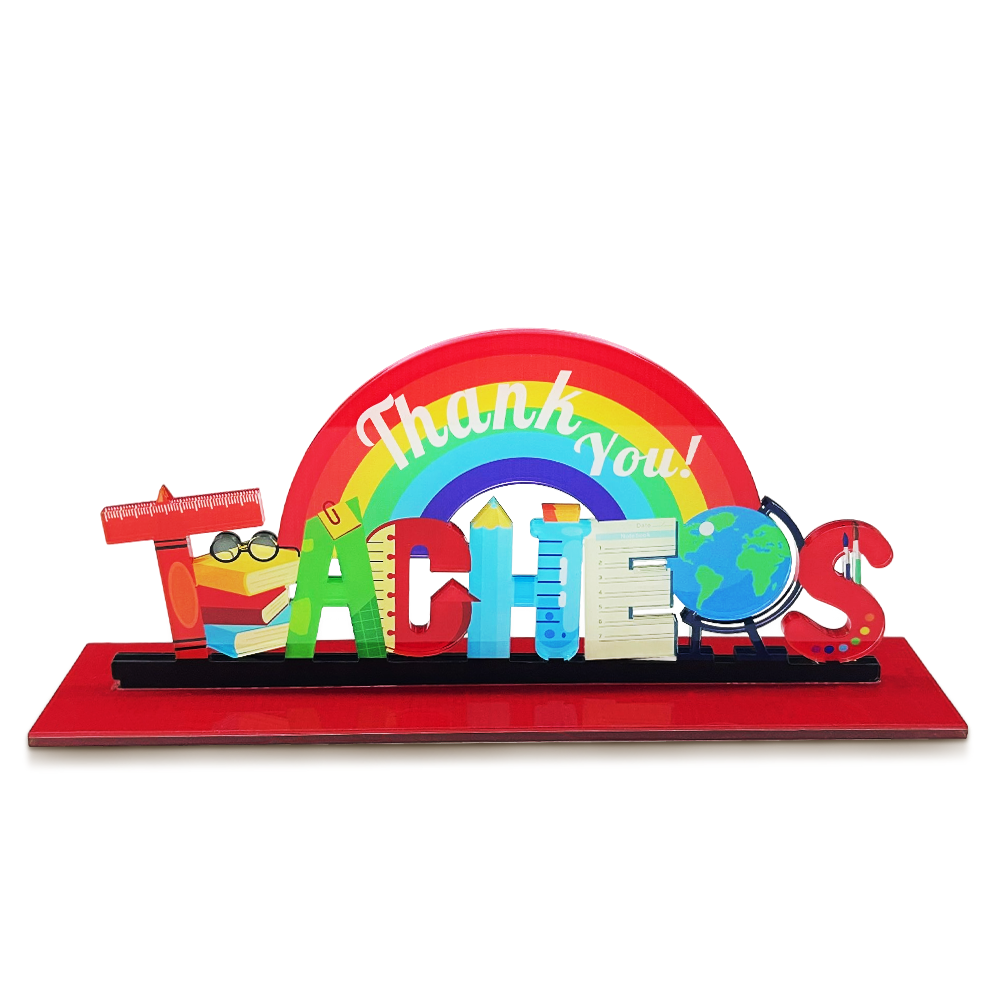 Personalized Rainbow Teacher Desk Sign – Custom Name Acrylic Plaque