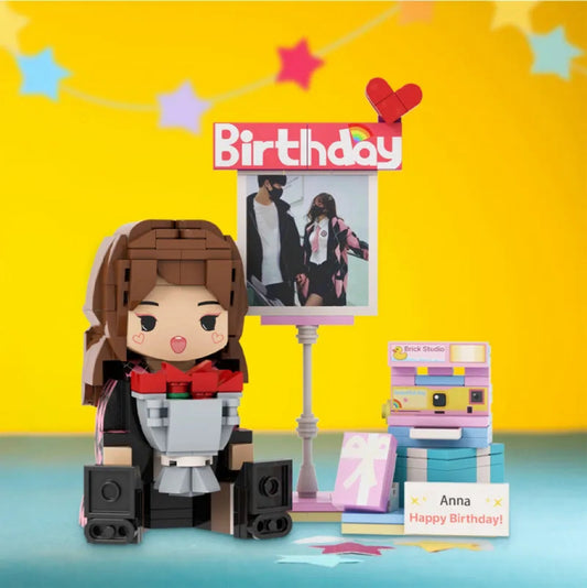 Full-body Custom 1 Person Brick Figures with Photo and Text Birthday