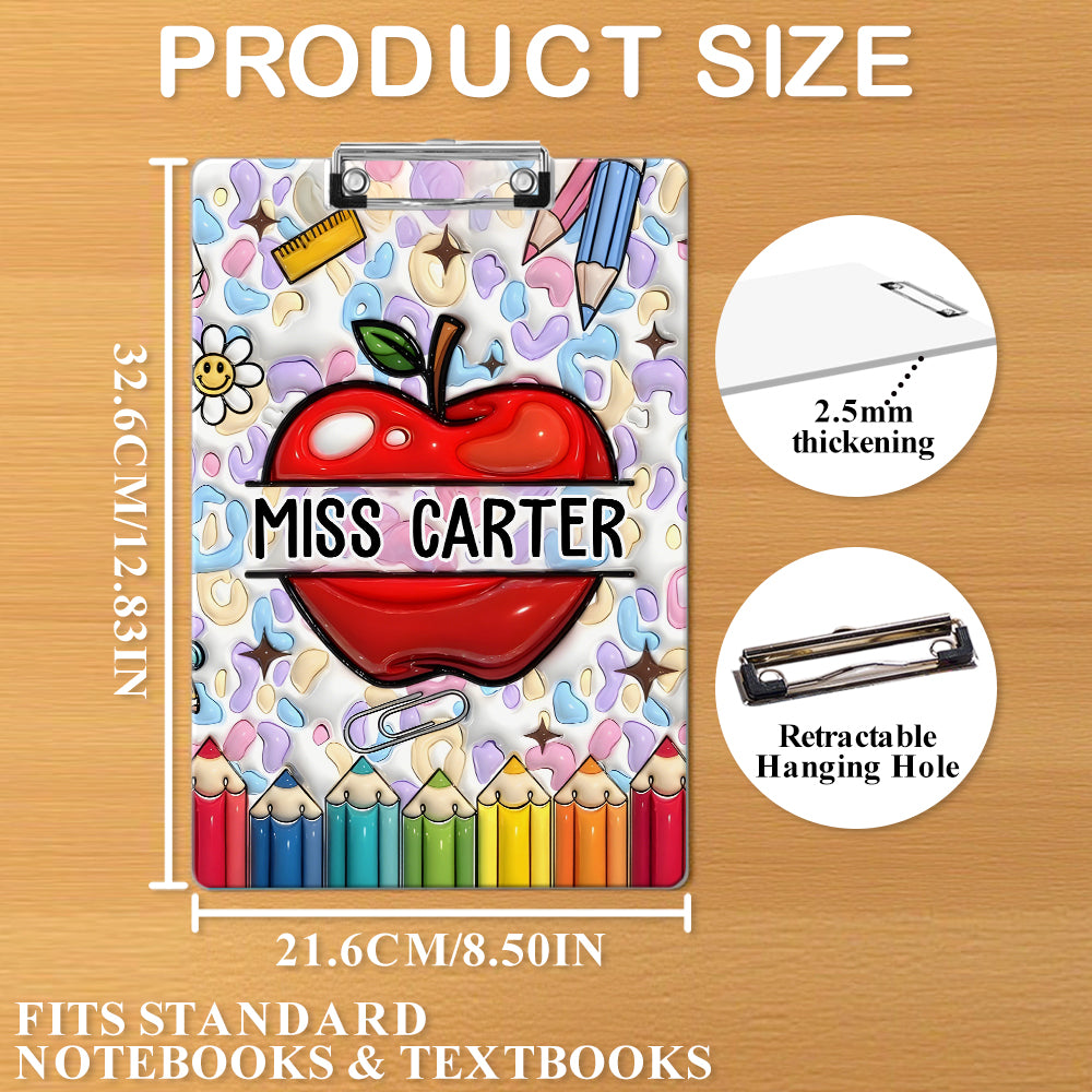 Custom Text Name Folder with Apple & Color Pencil Design – Teacher's Day & Back to School Gift
