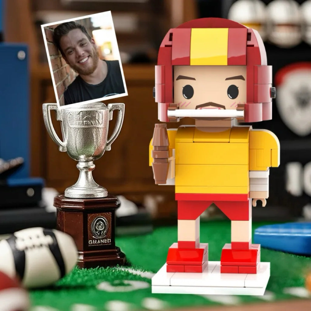 Custom Head 1 Person Cute Football Player Brick Figure Anniversary Gift Birthday Gift for Him