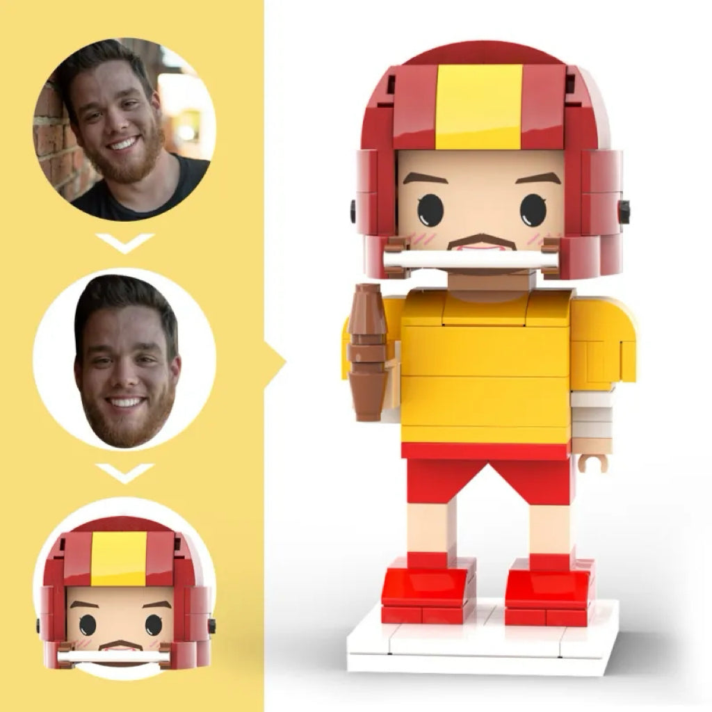 Custom Head 1 Person Cute Football Player Brick Figure Anniversary Gift Birthday Gift for Him