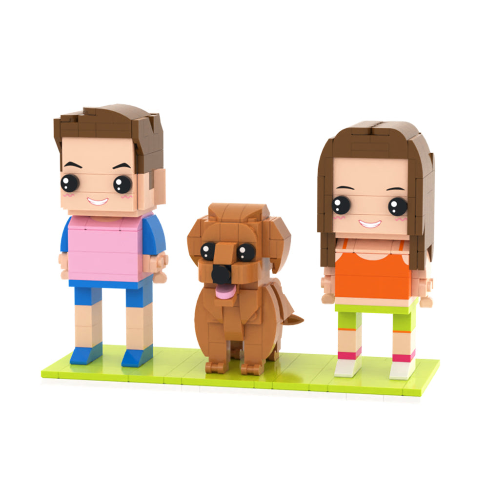 Custom Full-Body Brick Figures of 2 People and 1 Dog 2