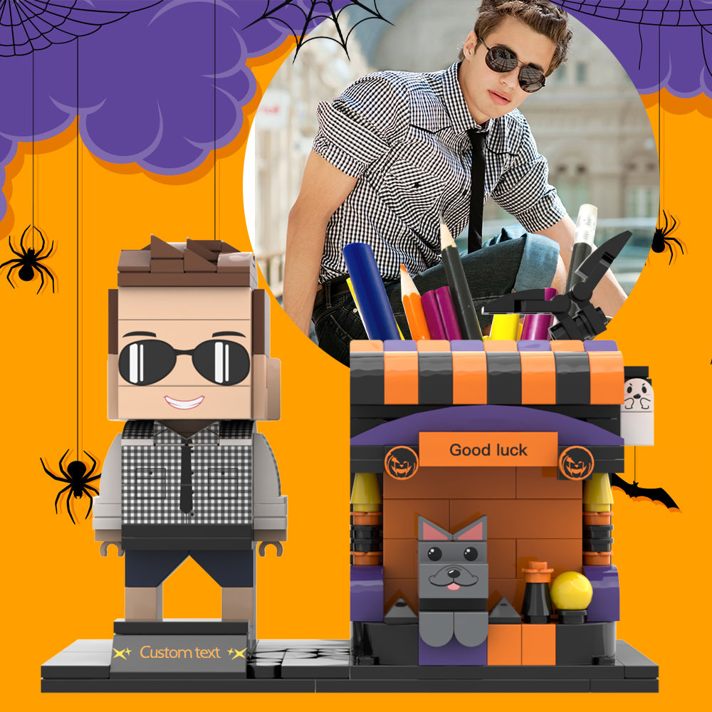 Regalos de Halloween, figuras de ladrillo personalizadas, portalápices, figuras de ladrillo personalizadas y portalápices, portalápices para mascotas.