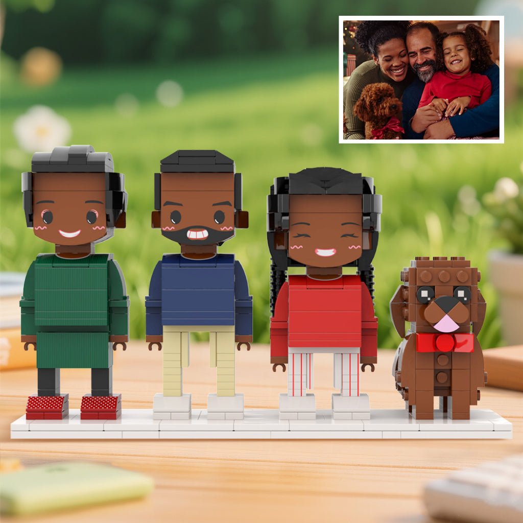 Custom Full-Body Cute Brick Figures of 3 People and Dog