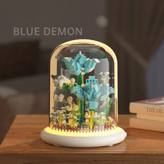 Blue Enchanted Rose Bouquets DIY Flower Building Set Perfect Birthday Gift with Dust Cover Valentines Gift