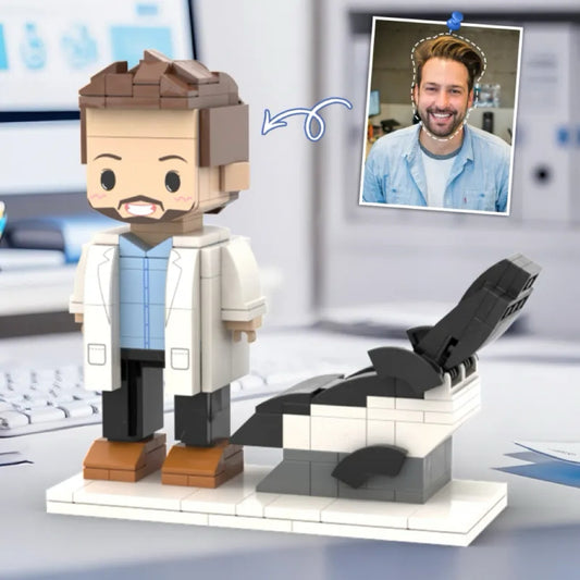 Personalized Head Custom Text Brick Figures with Medical Recliner Chair Doctor's