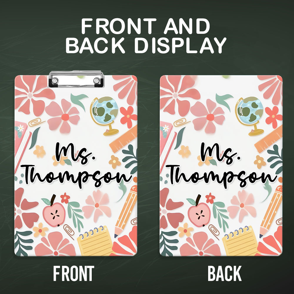 Custom Text Name Folder with Floral Stationery Design – Teacher's Day & Back to School Gift