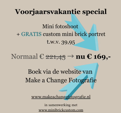Voorjaarsvakantie special: mini fotoshoot + persoonlijk Mini Bricks portret (Nederland)