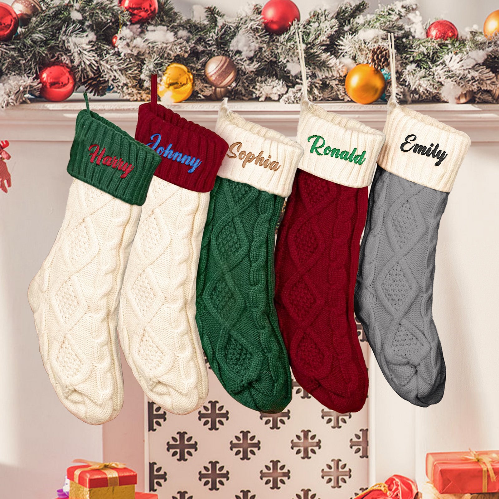 Personalized Knitted Christmas Stocking Ornament with Custom Name