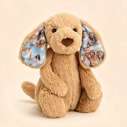 Personalized Photo Plush Dog with Memory Ears, Custom Puppy Stuffed Animal Keepsake Gift for Kids & Loved Ones