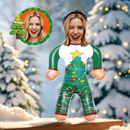 Custom Face Green Christmas Pyjama Set Blow Up Dolls Funny Inflatable Balloon Custom Air Doll for Party Favors Christmas Gifts