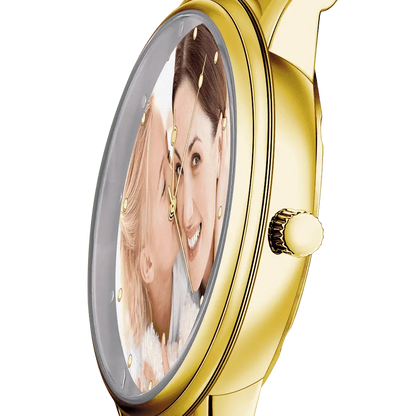 Personalized Photo Watch Unisex - Custom Engraved Text, Alloy Strap 38mm - Mini Brick Custom