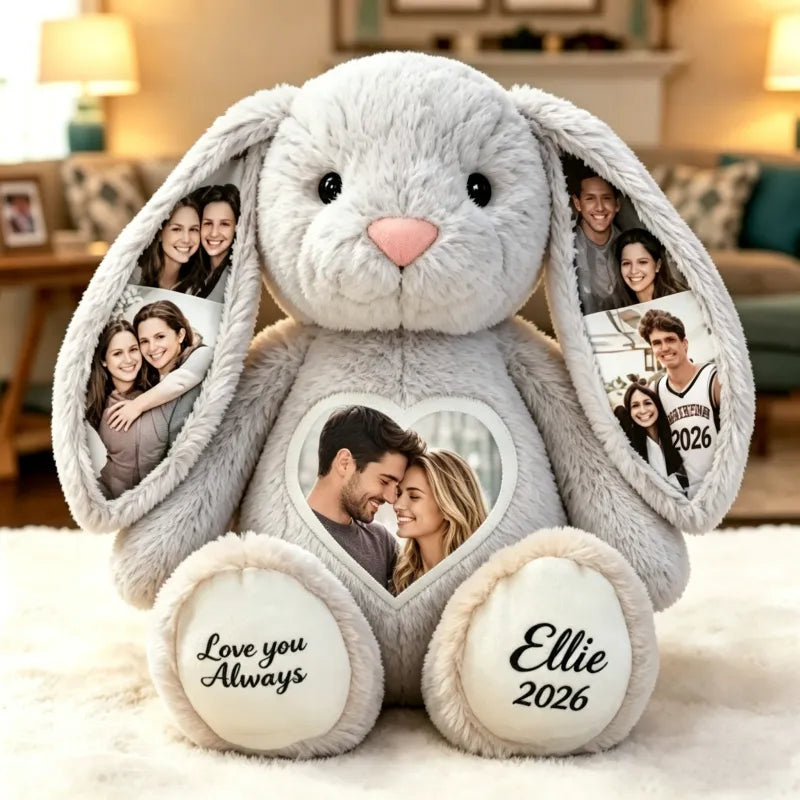 Personalized Illustration Bunny Plush – Custom Photo & Text Anniversary Gift