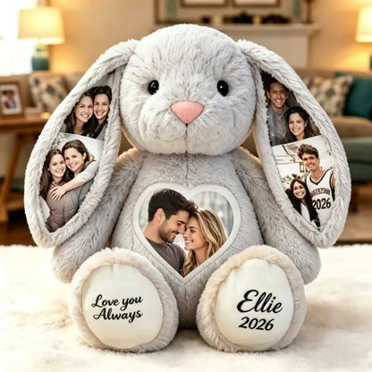 Personalized Illustration Bunny Plush – Custom Photo & Text Anniversary Gift