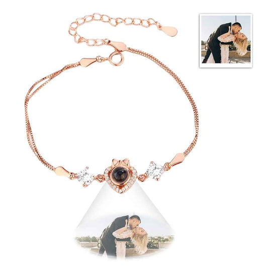 Custom Bow Heart Bracelet Personlized Projection Bracelet 925 Sterling Silver