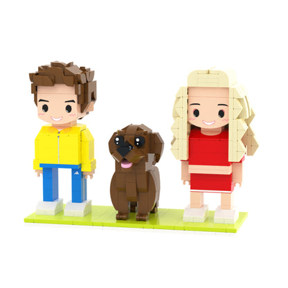 Custom Full-Body Cute Brick Figures of 2 People and 1 Dog 2