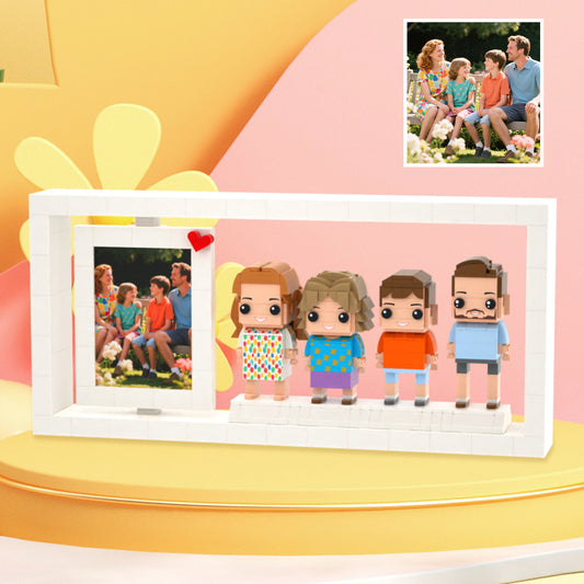 Custom Full-Body Brick Figures of 4 People with Frame Personalized Anniversary Gift Bir