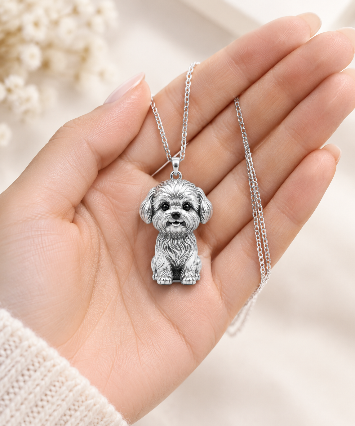 Personalized 3D Pet Portrait Necklace, Custom Sterling Silver Pet Pendant, Memorial Dog & Cat Jewelry Gift