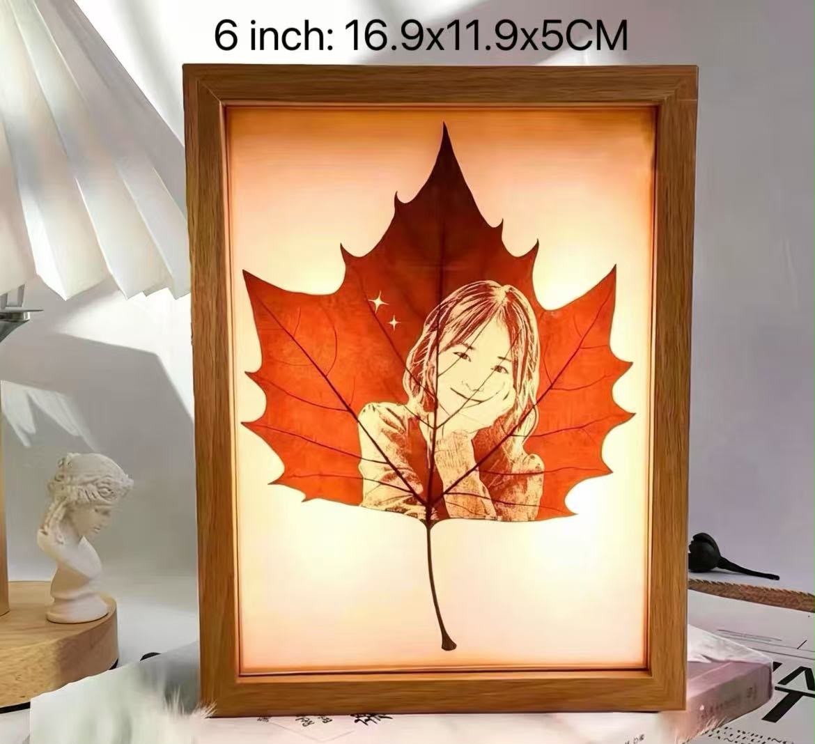 Personalized Photo on a Real Leaf – LED Light-Up Frame | Custom Nature Gift
