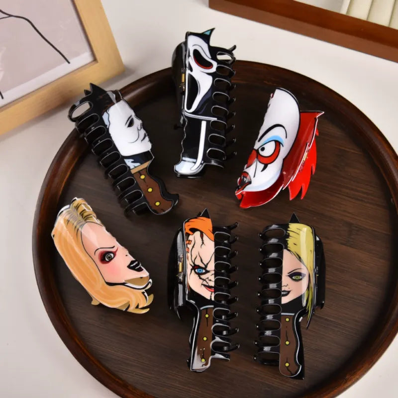 Halloween Clown Ghost Face Hair Clip Back 