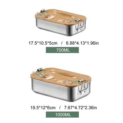 Personalized Kids Lunch Box – Custom Name Stainless Steel & Wood