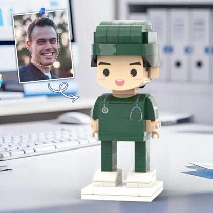 Personalized Head Custom Text Brick Figures Wearing Green Uniform Doctor's Day Gift 