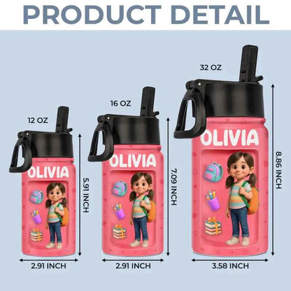 Custom Photo 3D Inflated Effect Printed Kids Water Bottle - Personalized Back To School Gifts For Kids