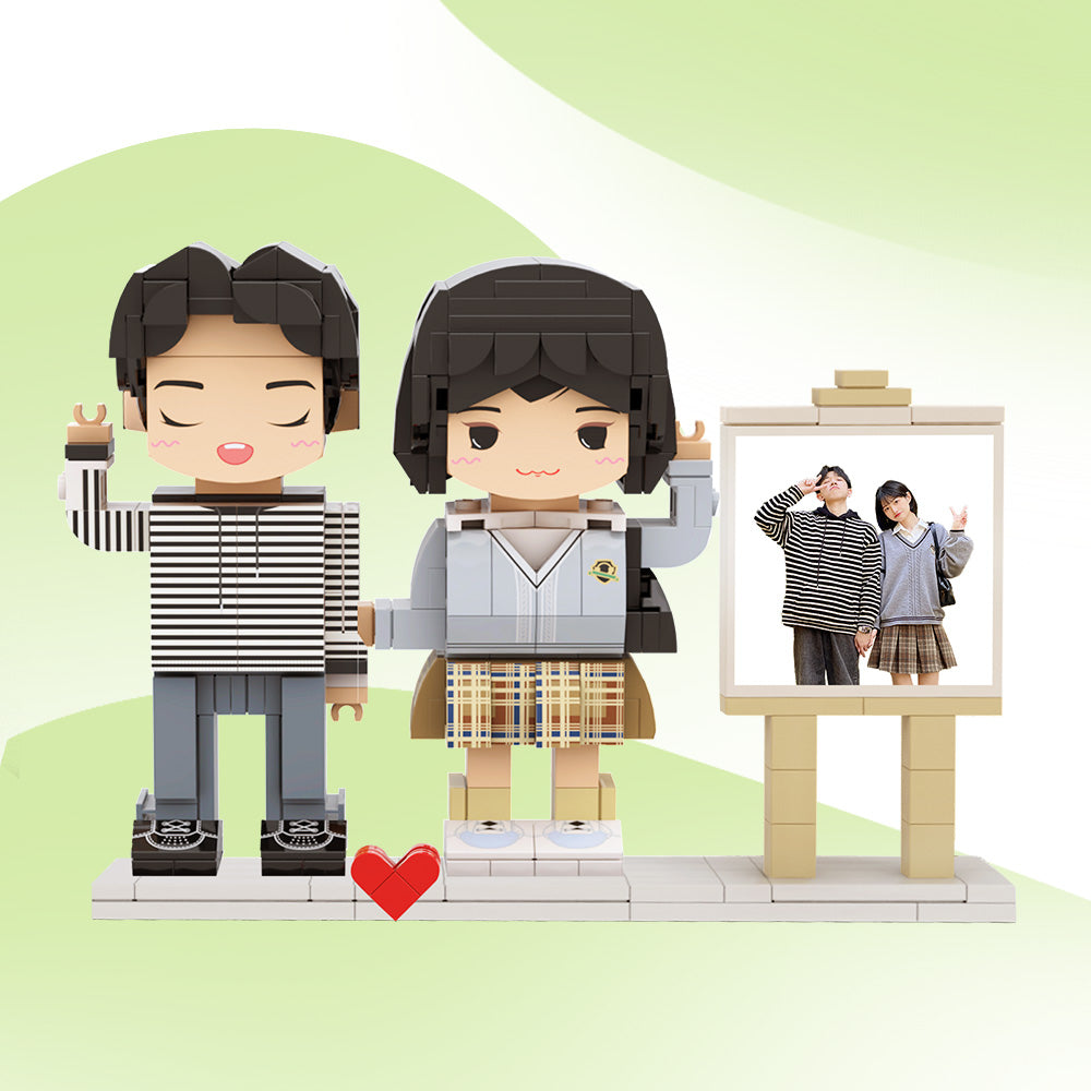 Marco de fotos personalizable de cuerpo completo para 2 personas, figuras de ladrillo personalizadas, bloques de partículas pequeñas, regalos para cónyuge