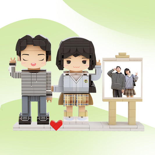 Marco de fotos personalizable de cuerpo completo para 2 personas, figuras de ladrillo personalizadas, bloques de partículas pequeñas, regalos para cónyuge
