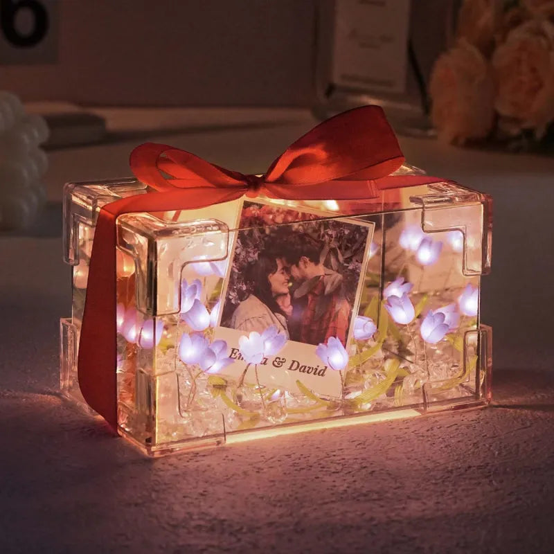 Gepersonaliseerde foto Tulp Rechthoekige lamp Bloem Infinity Spiegeldoos Infinity Spiegelbloem met uw foto en tekst DIY-pakket