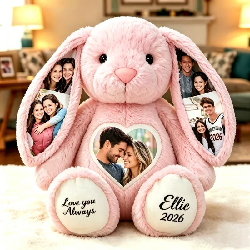 Personalized Illustration Bunny Plush – Custom Photo & Text Anniversary Gift