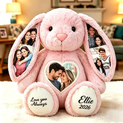 Personalized Illustration Bunny Plush – Custom Photo & Text Anniversary Gift