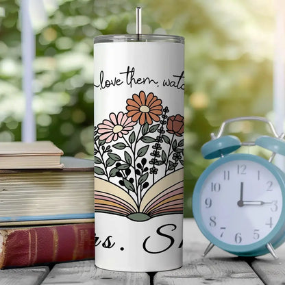 Personalized Wildflowers Teacher Tumbler – 20oz Skinny with Lid & Straw