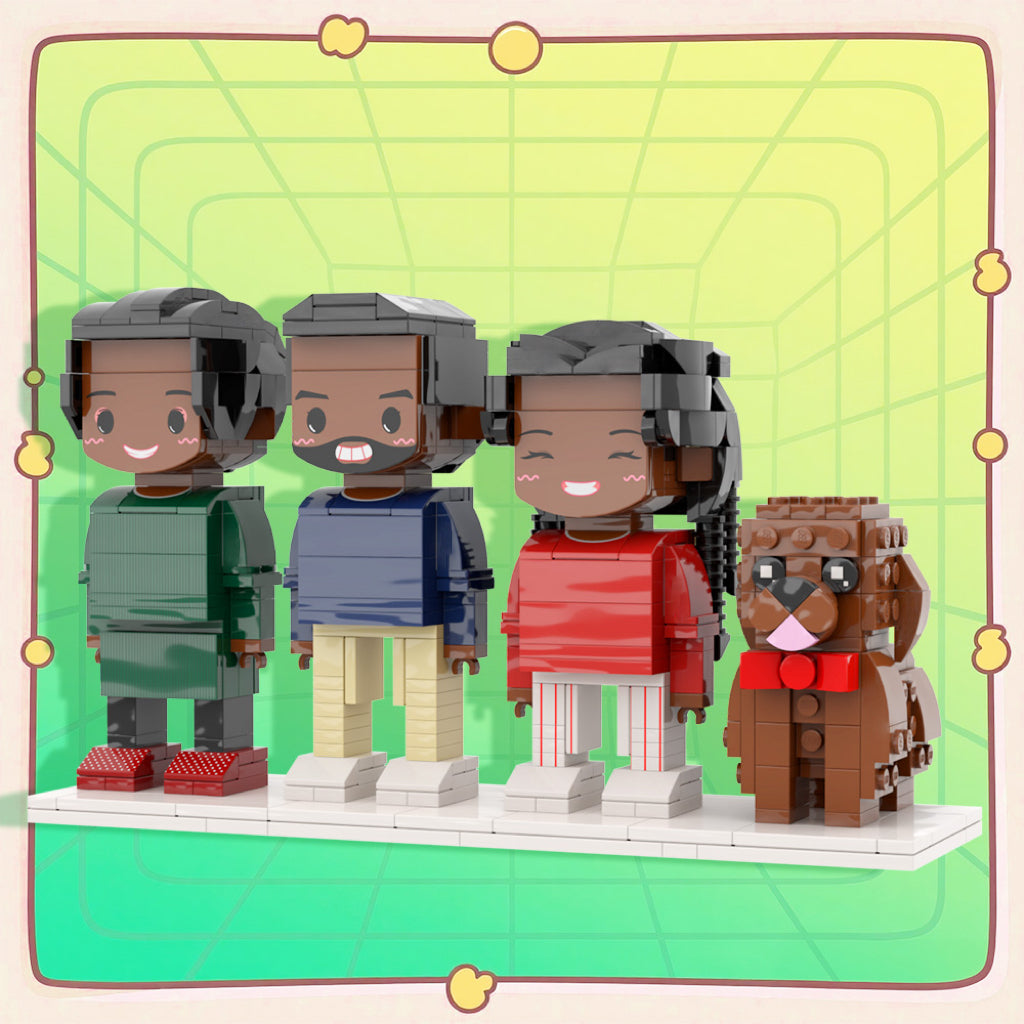 Custom Full-Body Cute Brick Figures of 3 People and Dog