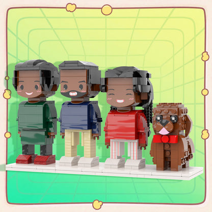 Custom Full-Body Cute Brick Figures of 3 People and Dog