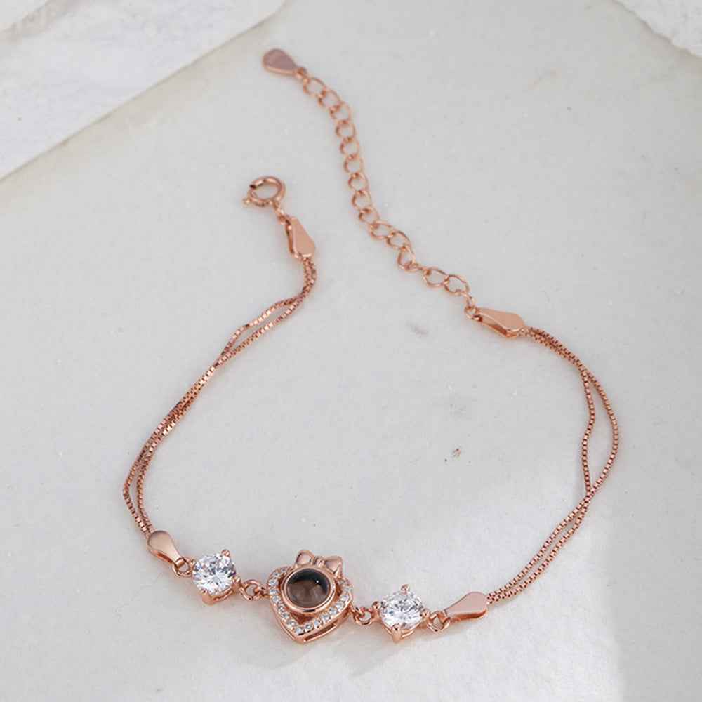 Custom Bow Heart Bracelet Personlized Projection Bracelet 925 Sterling Silver