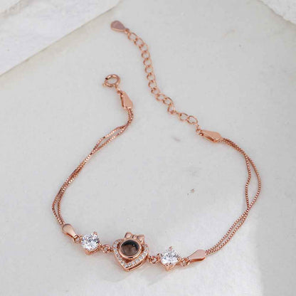 Custom Bow Heart Bracelet Personlized Projection Bracelet 925 Sterling Silver