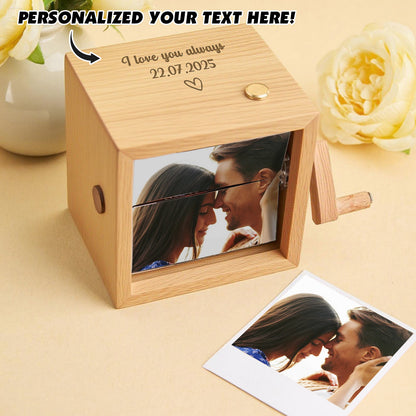 Custom Text & Photo Flipbook Frame Animation Machine without Music Detachable Photos Hand-cranked Flipbook Box with Light