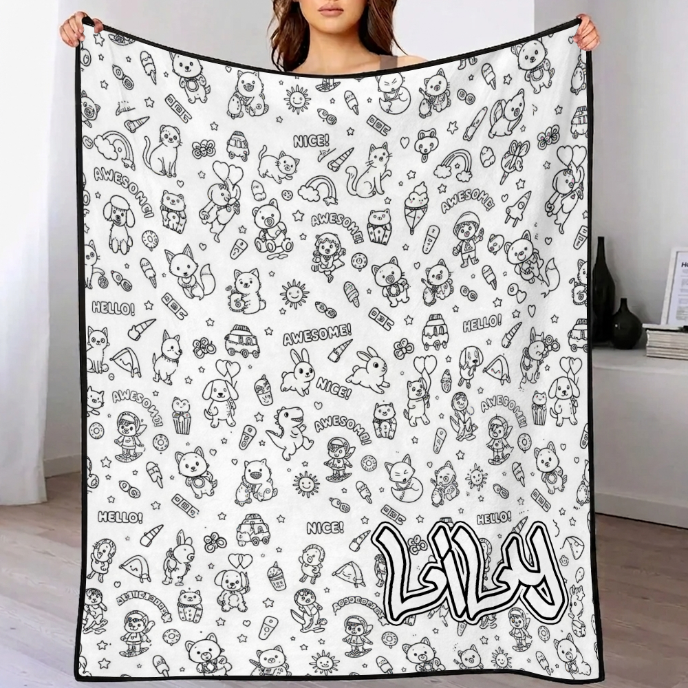 DIY Drawing & Custom Text Blanket with 24-Color Markers | Create Your Art Blanket Washable Keepsake Blanket for Kids & Adults