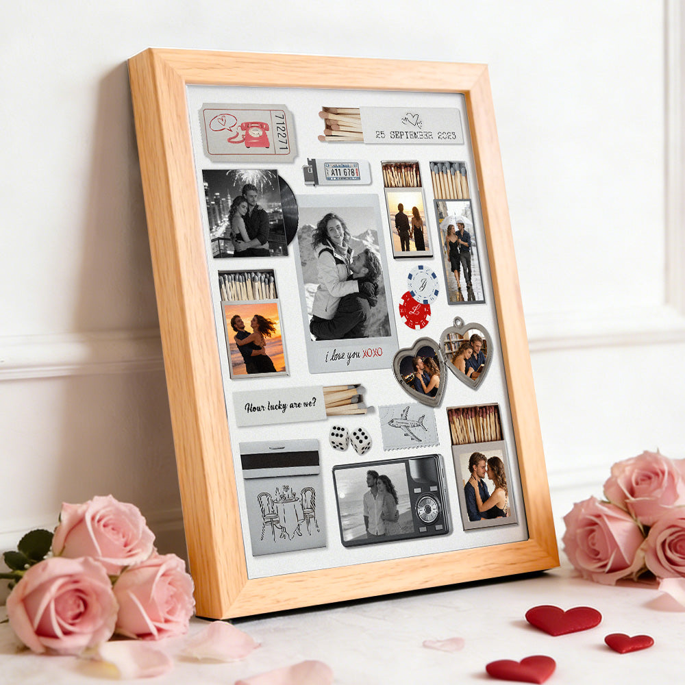 Custom Photo & Text Matchbox-style Poster Frame Decor – Valentine’s Day Gift