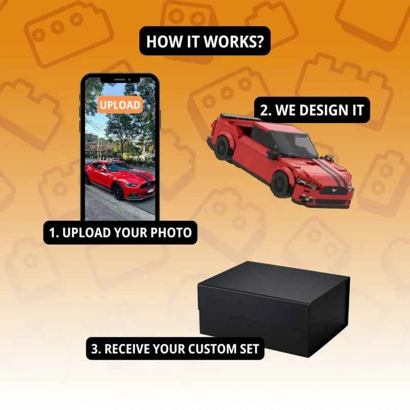 Custom Photo Car Brick Figure Set with Car Model & Personalized License Plate