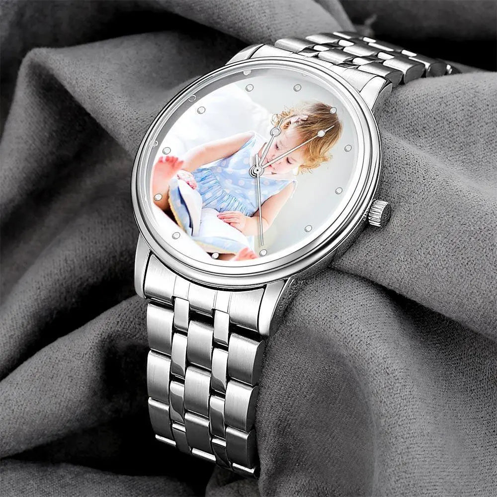 Personalized Photo Watch Unisex - Custom Engraved Text, Alloy Strap 38mm - Mini Brick Custom